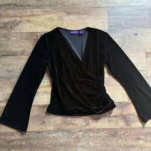 Women's Metaphor Black Velvet V-Neck Blouse M